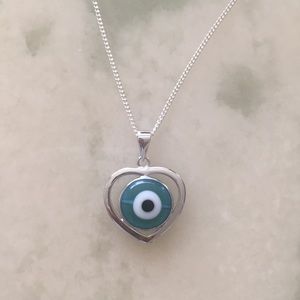 Heart shaped evil eye sterling silver necklace